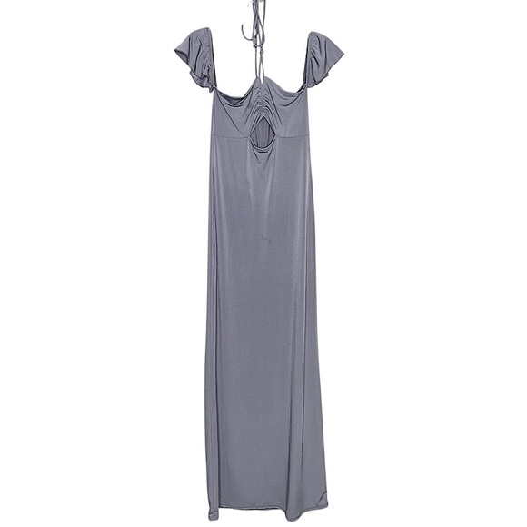 Forever 21 Olive Green Slinky Off Shoulder Maxi Dress Size S - Picture 1 of 8